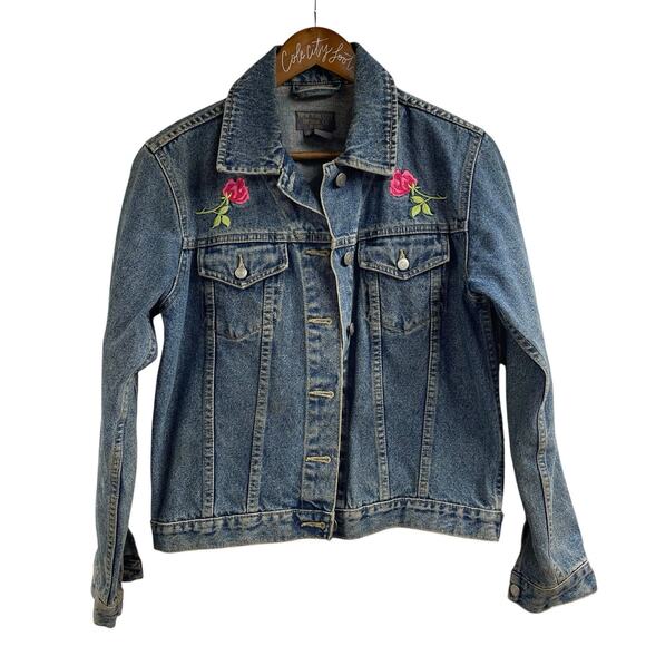 Embroidered Jean Jacket NYC Design Co 100% Cotton Small Vintage Y2K - Picture 1 of 10